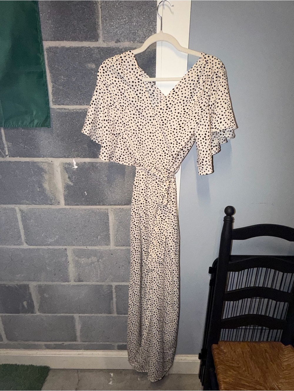 Polka Dot V-Neck Wrap Jumpsuit - Cream/Black